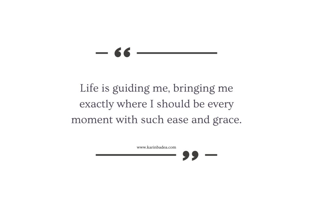 Life is guiding me, bringing me exactly where I should be at every moment with such ease and grace. - Karin Badea